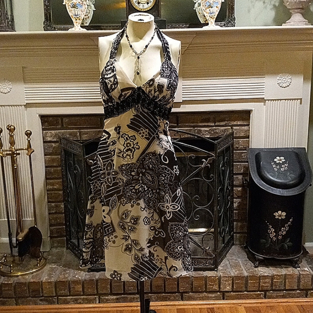 Dusk Collection by Sheila Yen Black and white print halter dress